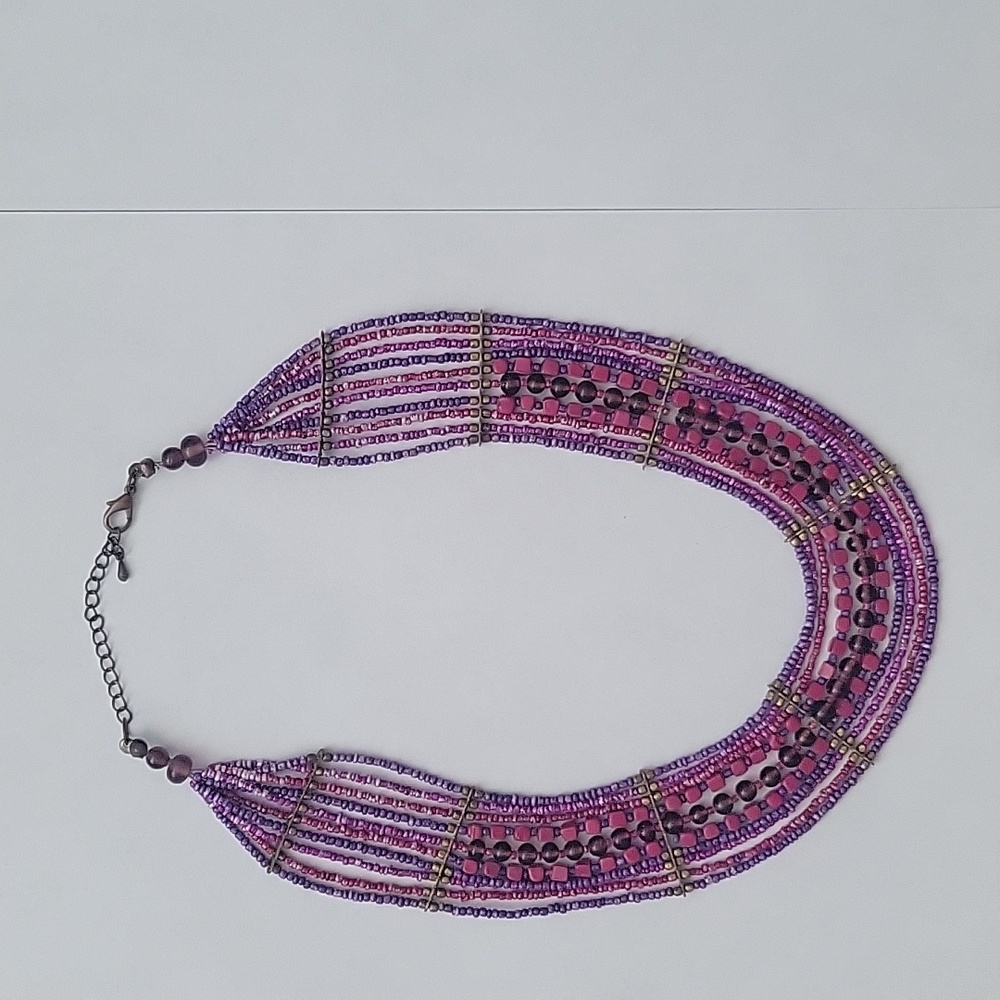 Purple and pink beaded necklace
